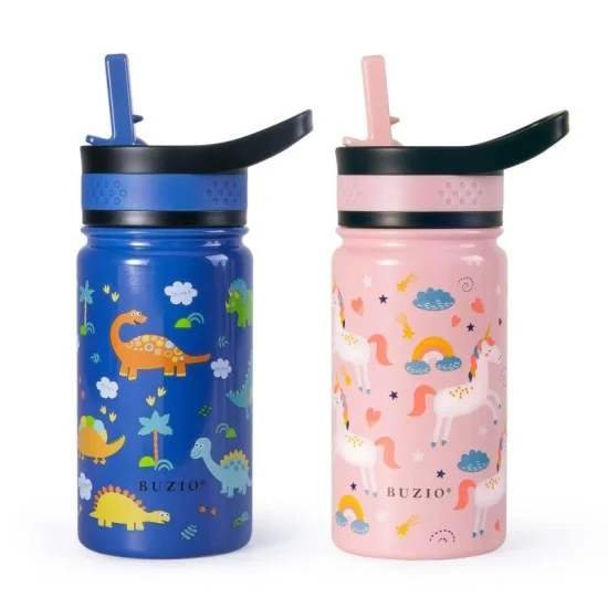Buzio Kids Bottle with Straw Lid | 2 Pack 500ML - Unicorn+Dinosaur